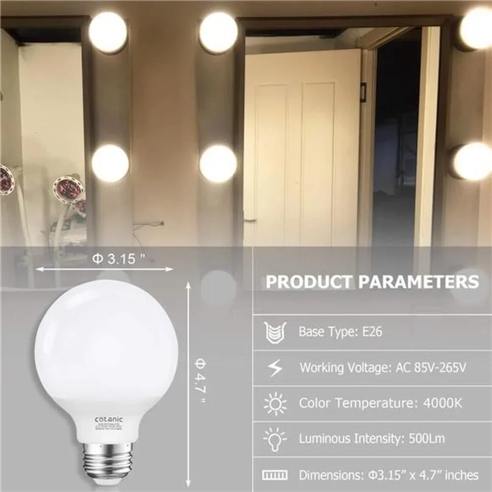 G25 LED Globe Light Bulbs, 5W Vanity Light Bulb (60W Equivalent),Daylight 4000K